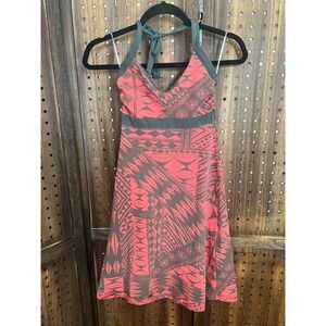 Patagonia Illiana Halter Dress Womens XS Tropical Tiki Hawaiian Print Coral Grey